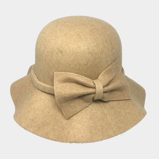 HATEGORY Solid Color Bow Accent Cloche Hat