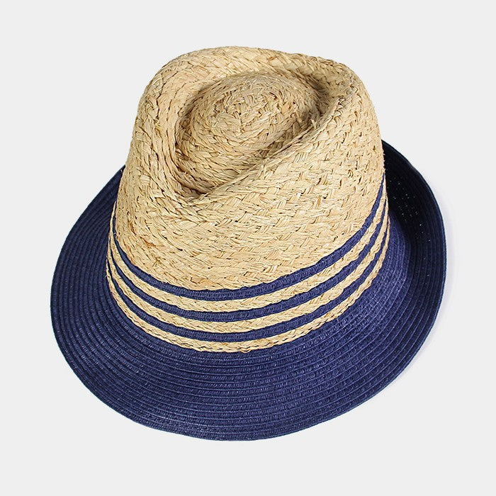 HATEGORY Striped color block straw fedora