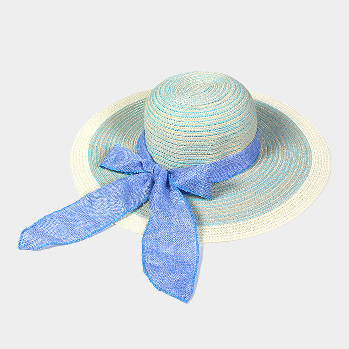 HATEGORY Striped straw floppy sun hat with bow ribbon