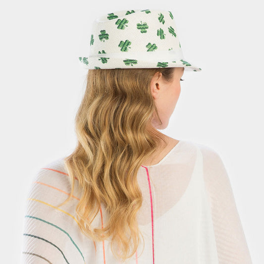 HATEGORY St. Patrick's day clover print paper straw fedora
