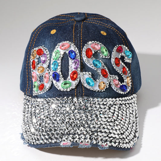 HATEGORY Oval Rhinestone Cluster Embellished BOSS Message Bling Studded Glam Baseball Cap