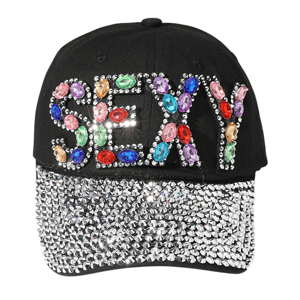 HATEGORY Oval Rhinestone Cluster Embellished SEXY Message Bling Studded Glam Baseball Cap