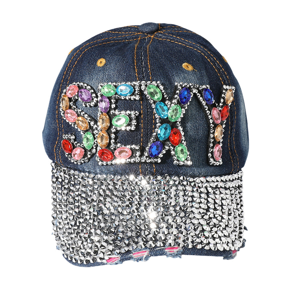 HATEGORY Oval Rhinestone Cluster Embellished SEXY Message Bling Studded Glam Baseball Cap