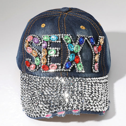 HATEGORY Oval Rhinestone Cluster Embellished SEXY Message Bling Studded Glam Baseball Cap
