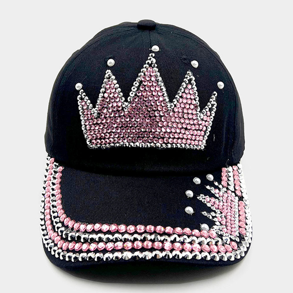 HATEGORY Pearl Embellished Bling Crown Studded Baseball Cap