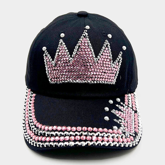 HATEGORY Pearl Embellished Bling Crown Studded Baseball Cap