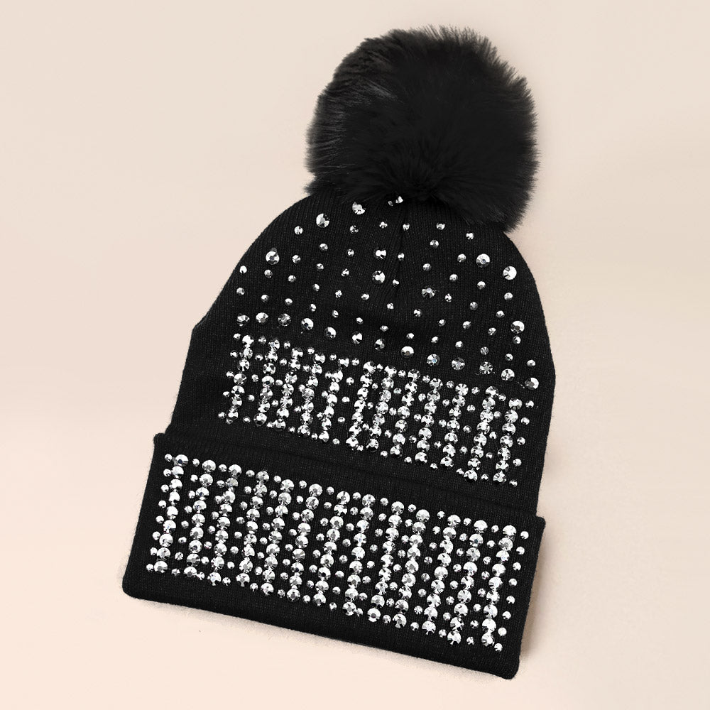 HATEGORY Bling Pom Pom Beanie Hat