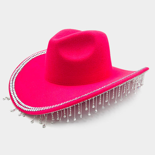 HATEGORY Rhinestone Stone Paved Fringe Around Cowboy Western Hat