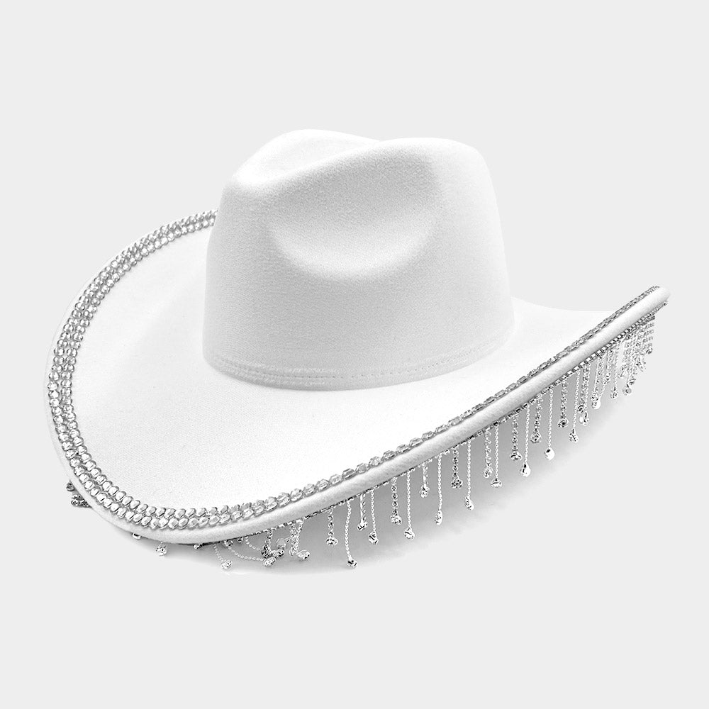 HATEGORY Rhinestone Stone Paved Fringe Around Cowboy Western Hat