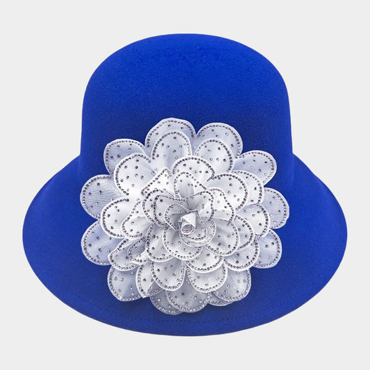 HATEGORY Bling Studded Flower Felt Wedding Jazz Church Bucket Hat