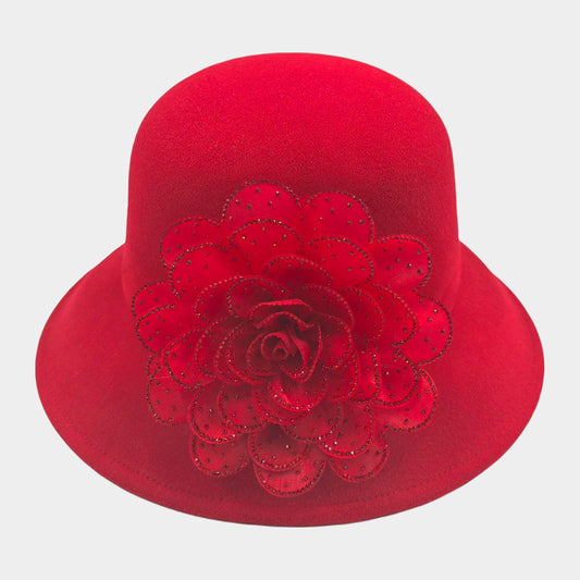 HATEGORY Bling Studded Flower Felt Wedding Jazz Church Bucket Hat