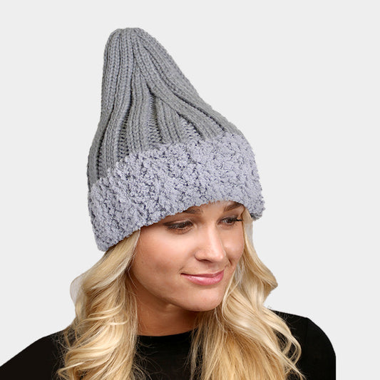 HATEGORY Faux Fur Trim Knit Beanie