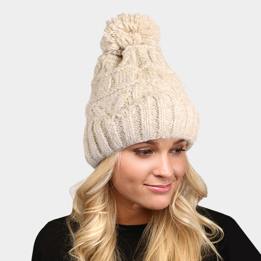 HATEGORY Fleece Lined Knit Pom Pom Beanie