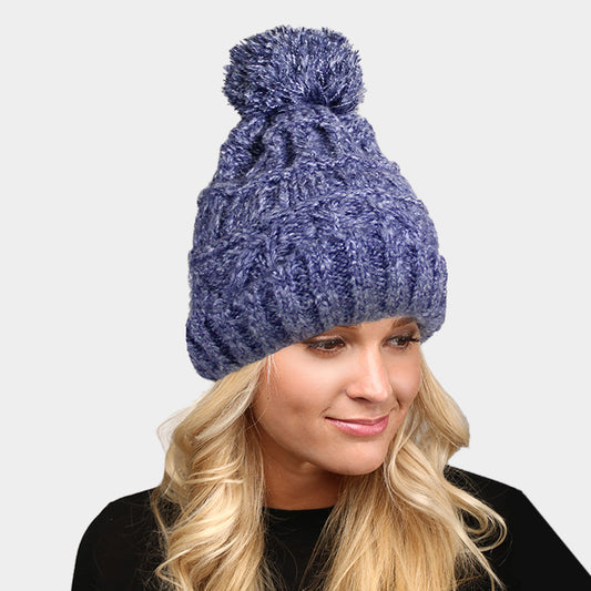 HATEGORY Fleece Lined Knit Pom Pom Beanie