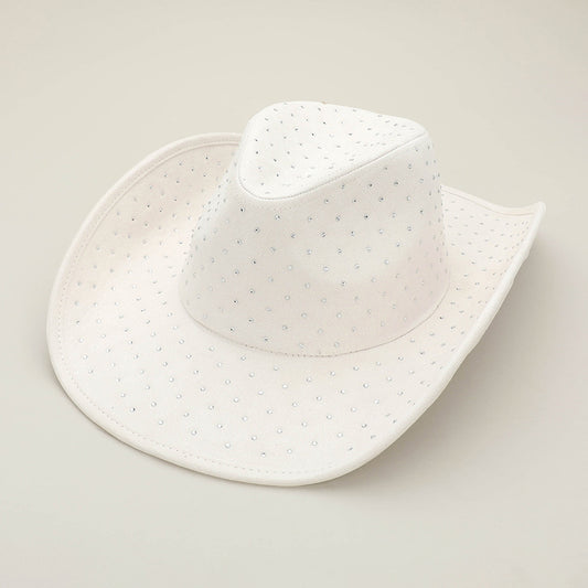 HATEGORY Rhinestone Embellished Faux Suede Western Cowboy Fedora Hat