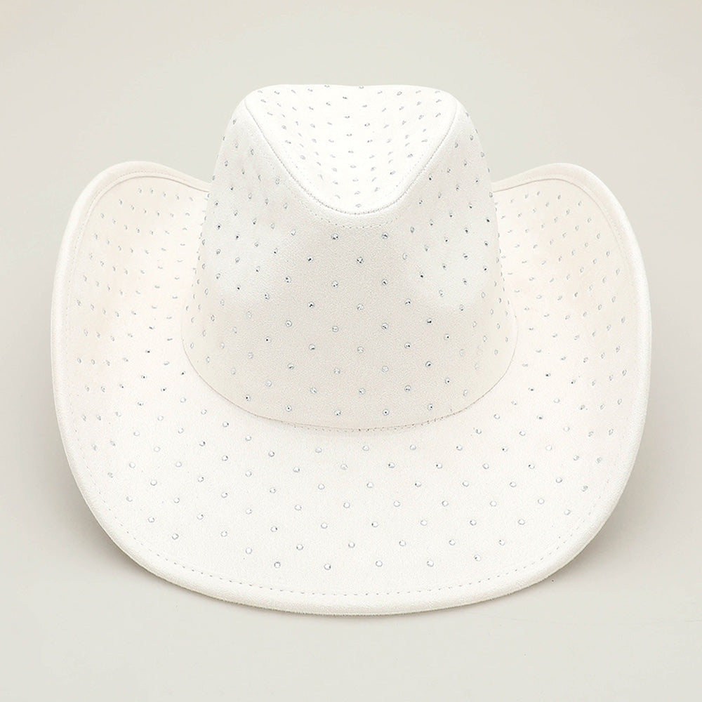 HATEGORY Rhinestone Embellished Faux Suede Western Cowboy Fedora Hat