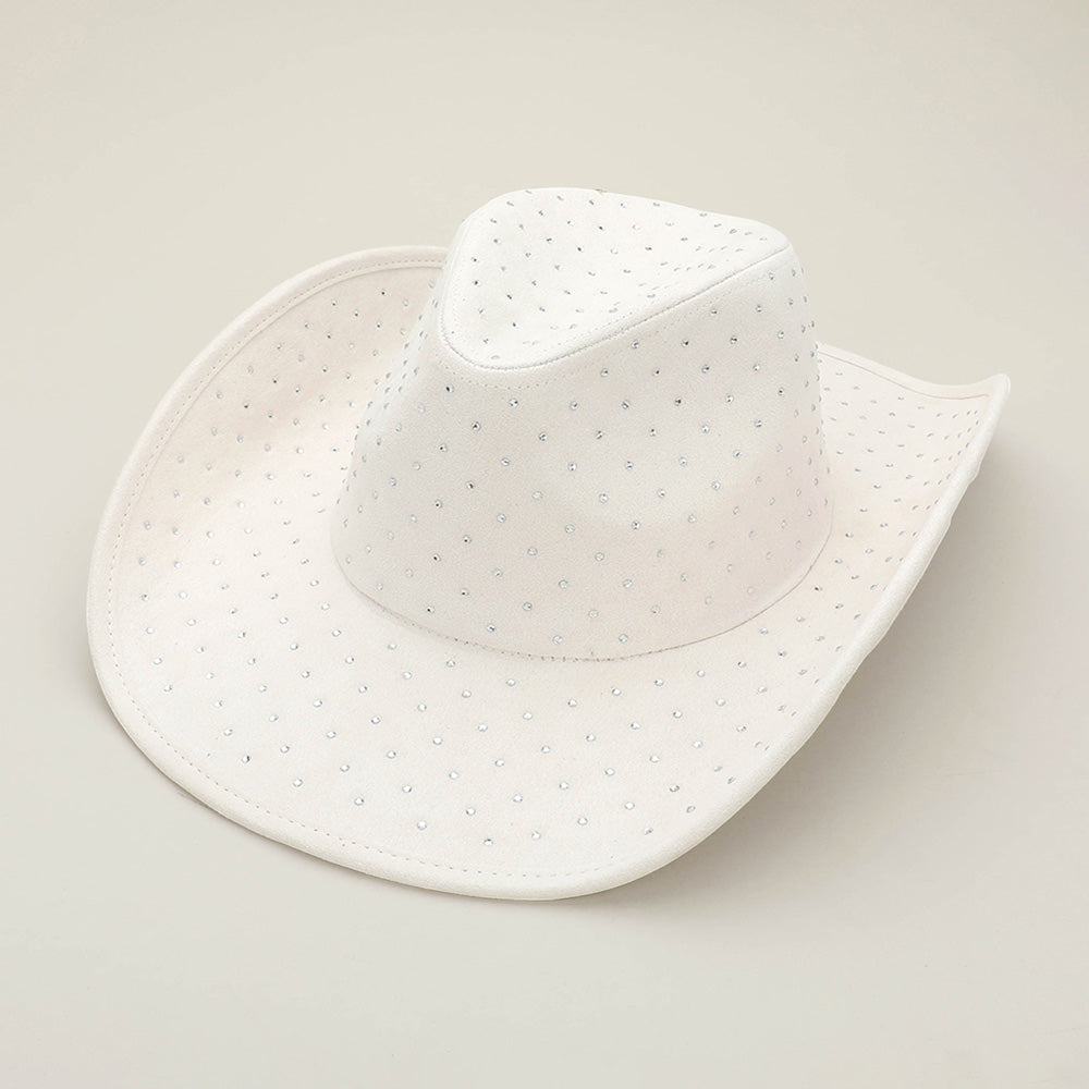 HATEGORY Rhinestone Embellished Faux Suede Western Cowboy Fedora Hat