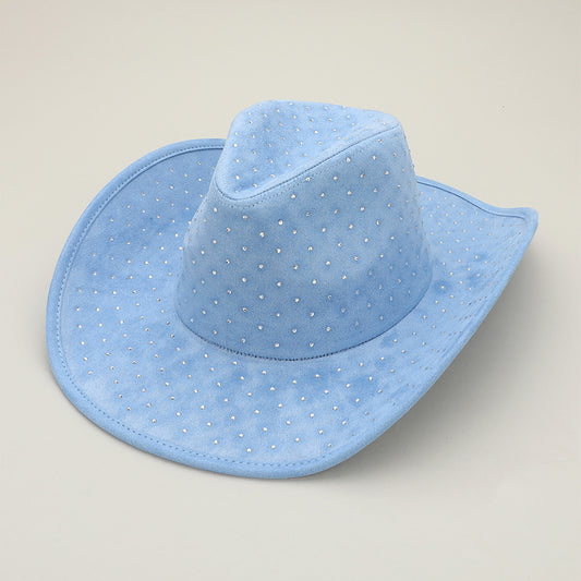 HATEGORY Rhinestone Embellished Faux Suede Western Cowboy Fedora Hat