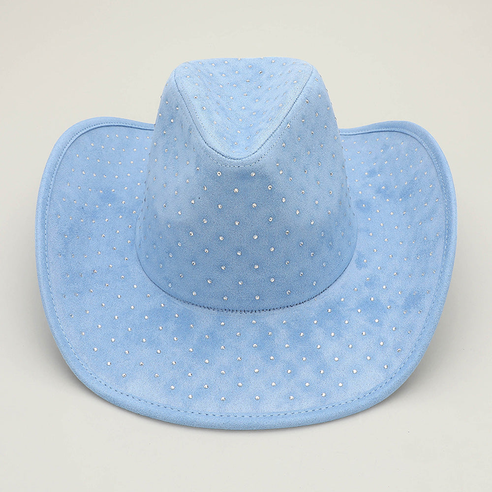 HATEGORY Rhinestone Embellished Faux Suede Western Cowboy Fedora Hat