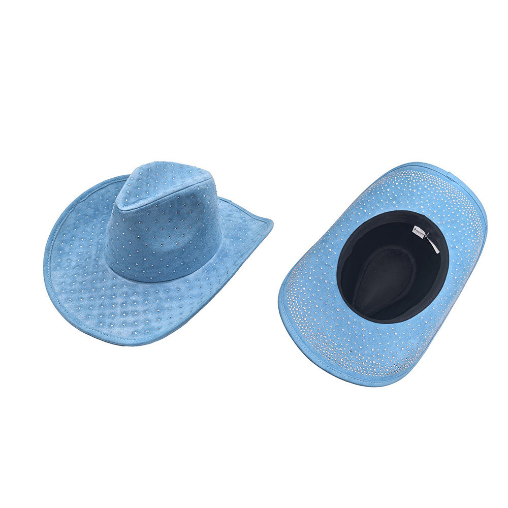 HATEGORY Rhinestone Embellished Faux Suede Western Cowboy Fedora Hat