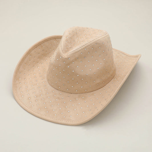 HATEGORY Rhinestone Embellished Faux Suede Western Cowboy Fedora Hat