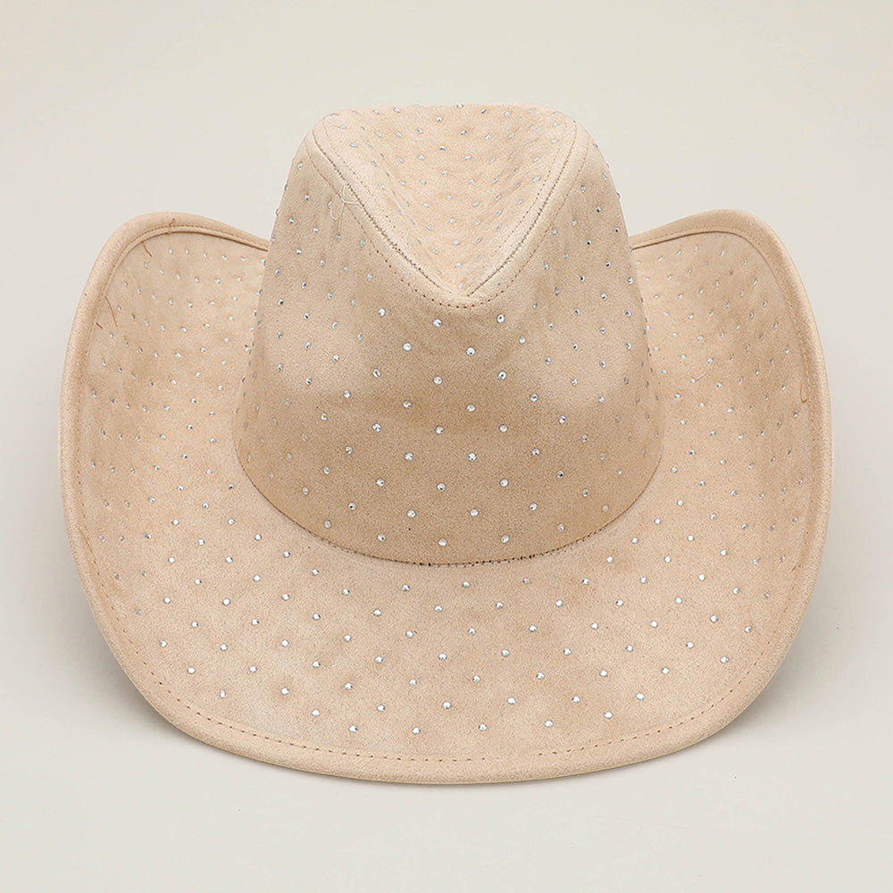 HATEGORY Rhinestone Embellished Faux Suede Western Cowboy Fedora Hat