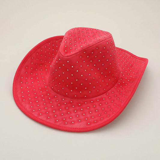HATEGORY Rhinestone Embellished Faux Suede Western Cowboy Fedora Hat