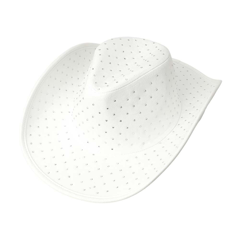 HATEGORY Rhinestone Embellished Faux Suede Western Cowboy Fedora Hat