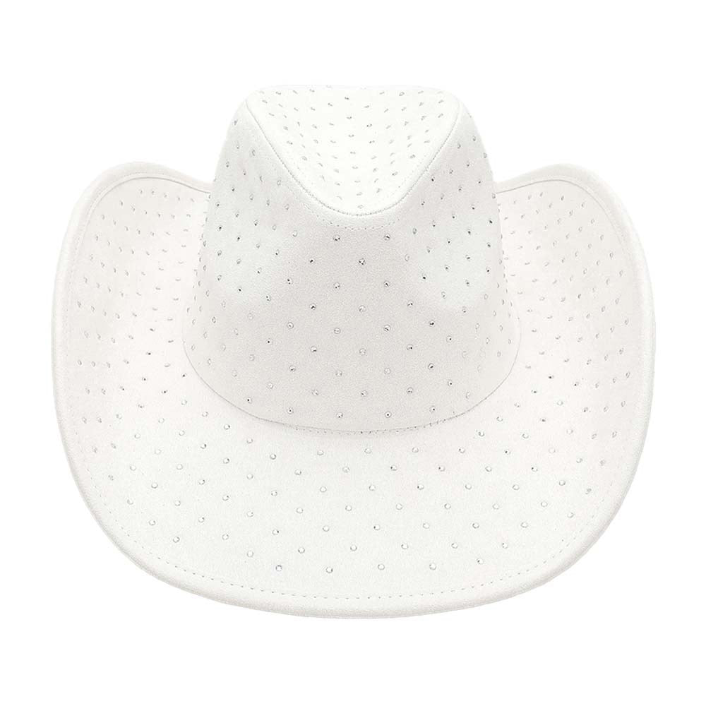 HATEGORY Rhinestone Embellished Faux Suede Western Cowboy Fedora Hat