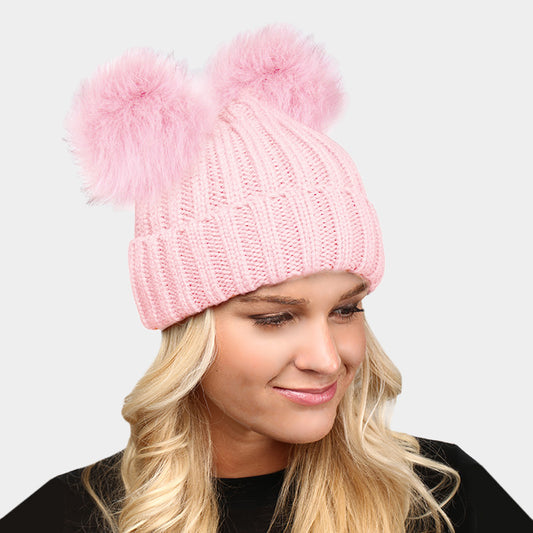 HATEGORY Double Faux Pom Pom Winter Beanie