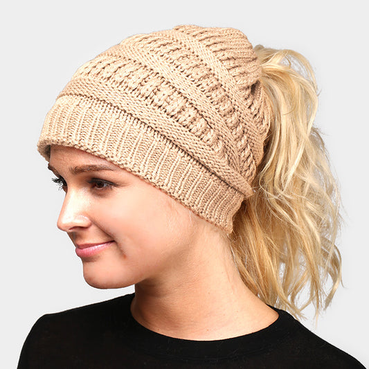 HATEGORY Solid Stretchy Hole Knitted Beanie