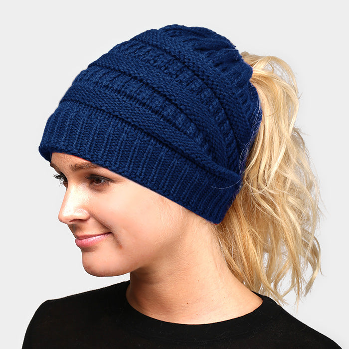 HATEGORY Solid Stretchy Hole Knitted Beanie