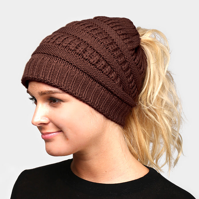 HATEGORY Solid Stretchy Hole Knitted Beanie