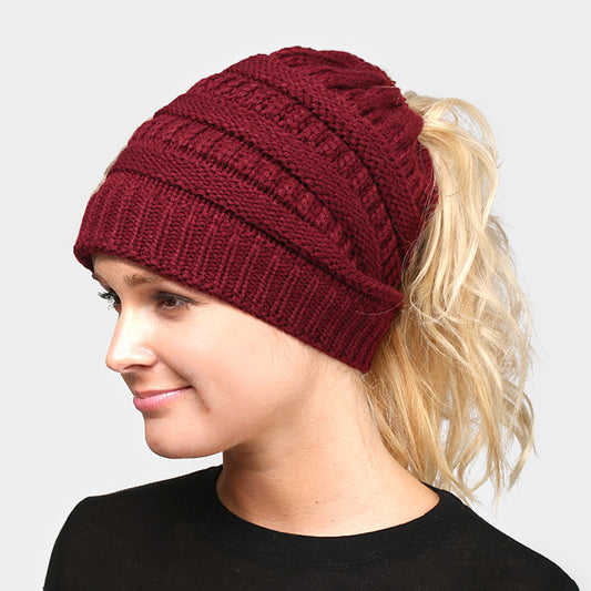 HATEGORY Solid Stretchy Hole Knitted Beanie