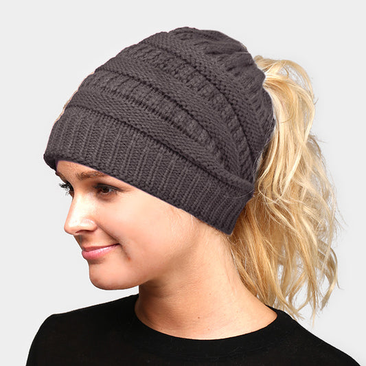 HATEGORY Solid Stretchy Hole Knitted Beanie