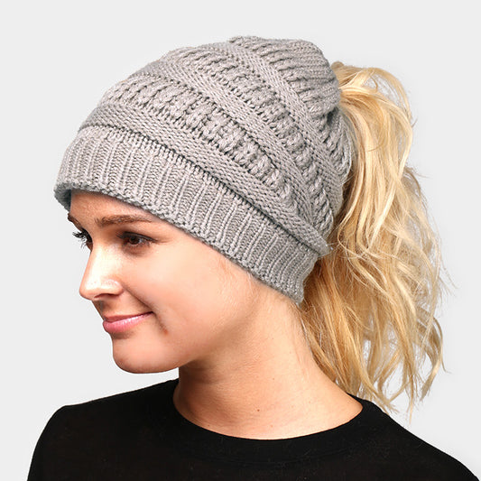 HATEGORY Solid Stretchy Hole Knitted Beanie