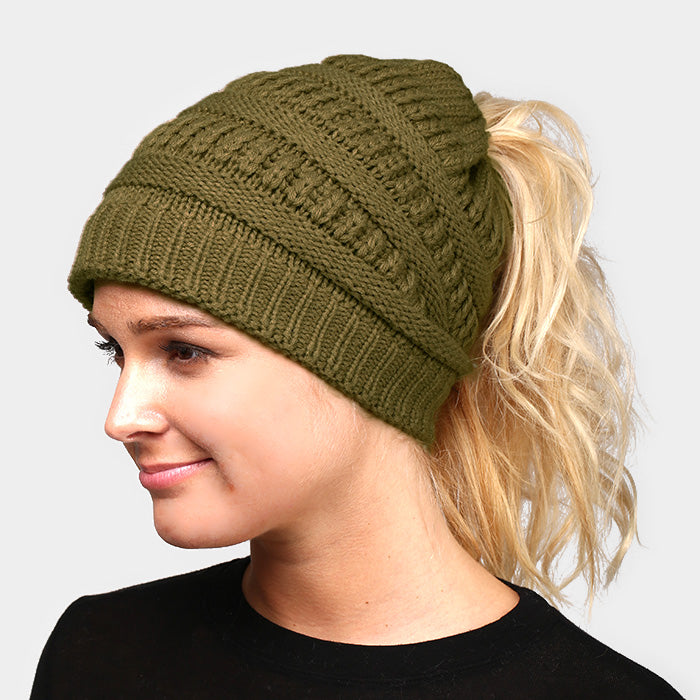 HATEGORY Solid Stretchy Hole Knitted Beanie