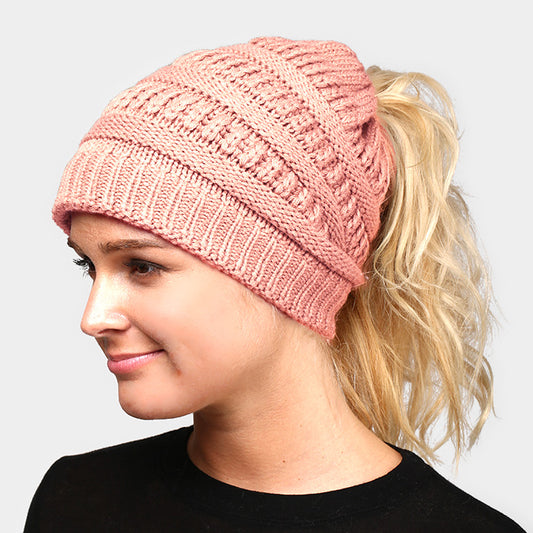 HATEGORY Solid Stretchy Hole Knitted Beanie