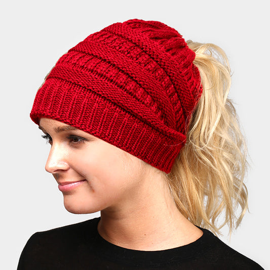 HATEGORY Solid Stretchy Hole Knitted Beanie