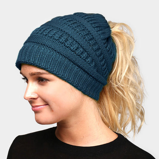 HATEGORY Solid Stretchy Hole Knitted Beanie Hat