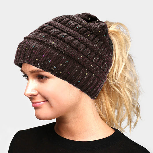 HATEGORY Multi Color Sprinkled Hole Knitted Beanie Hat