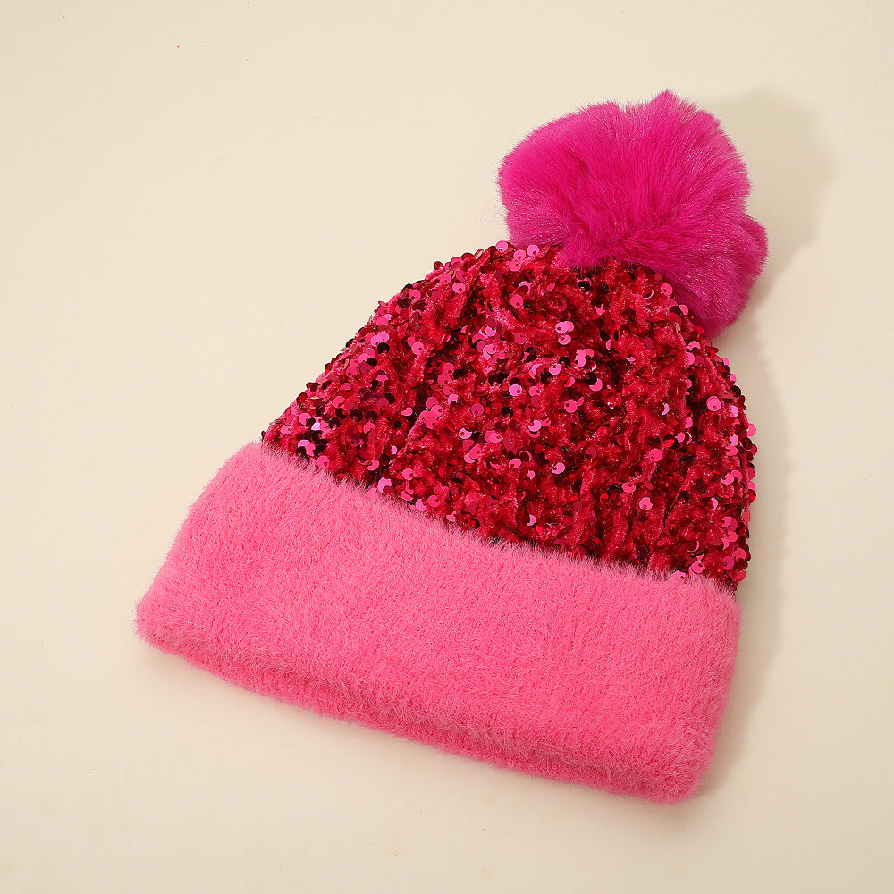 HATEGORY Sequin Embellished Pom Pom Beanie Hat