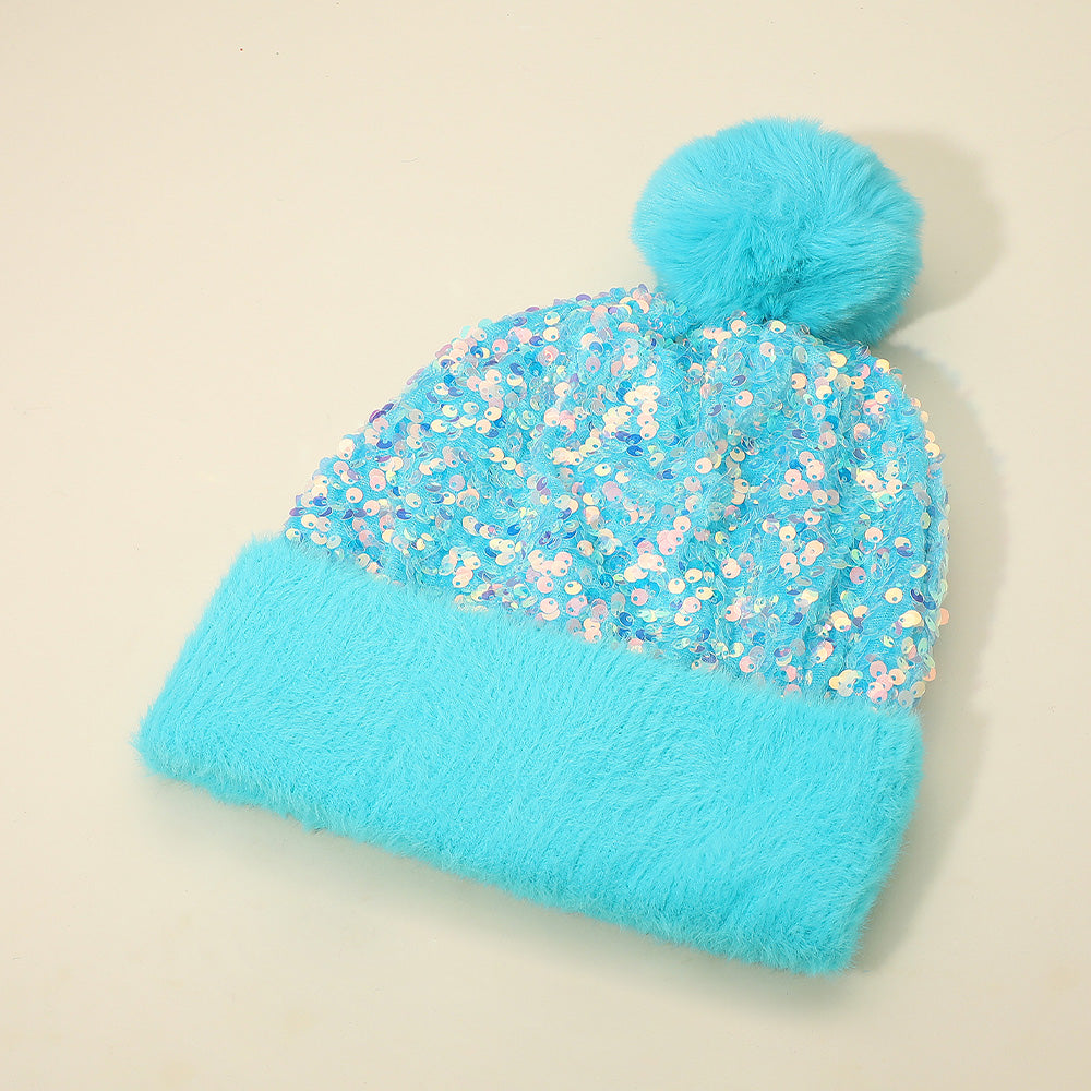 HATEGORY Sequin Embellished Pom Pom Beanie Hat