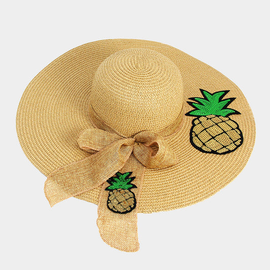 HATEGORY Pineapple Bow Paper Straw Sun Hat