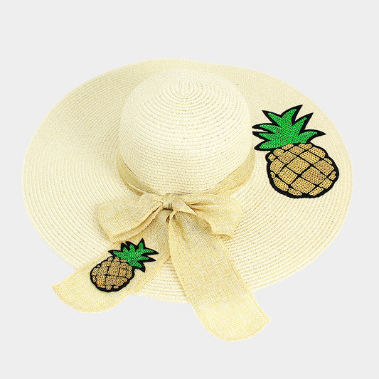 HATEGORY Pineapple Bow Paper Straw Sun Hat