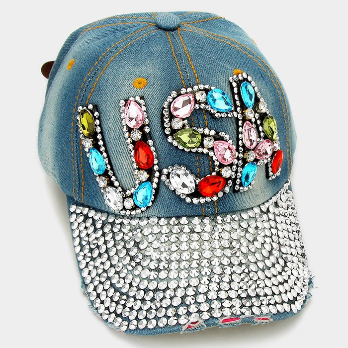 HATEGORY "USA" Blinged Stud Denim Cap