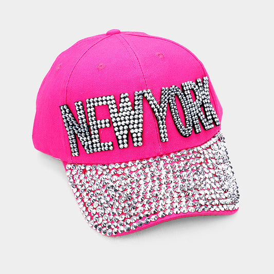 HATEGORY "NEW YORK" Bling Stone Embellished Denim Baseball Cap
