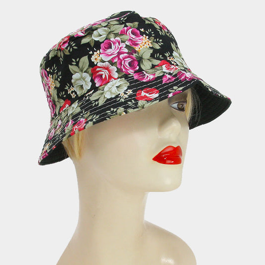 HATEGORY ROMANTIC FLORAL PATTERN SUMMER BUCKET HAT