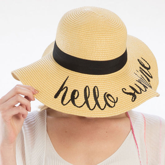 HATEGORY 'Hello Sunshine' Embroidery Straw Floppy Sun Hat