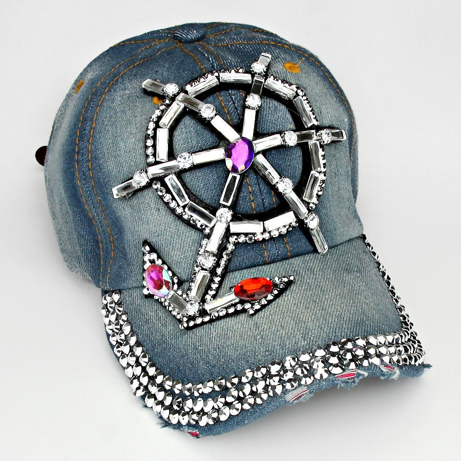 HATEGORY Nautical Anchor Bling Denim Cap